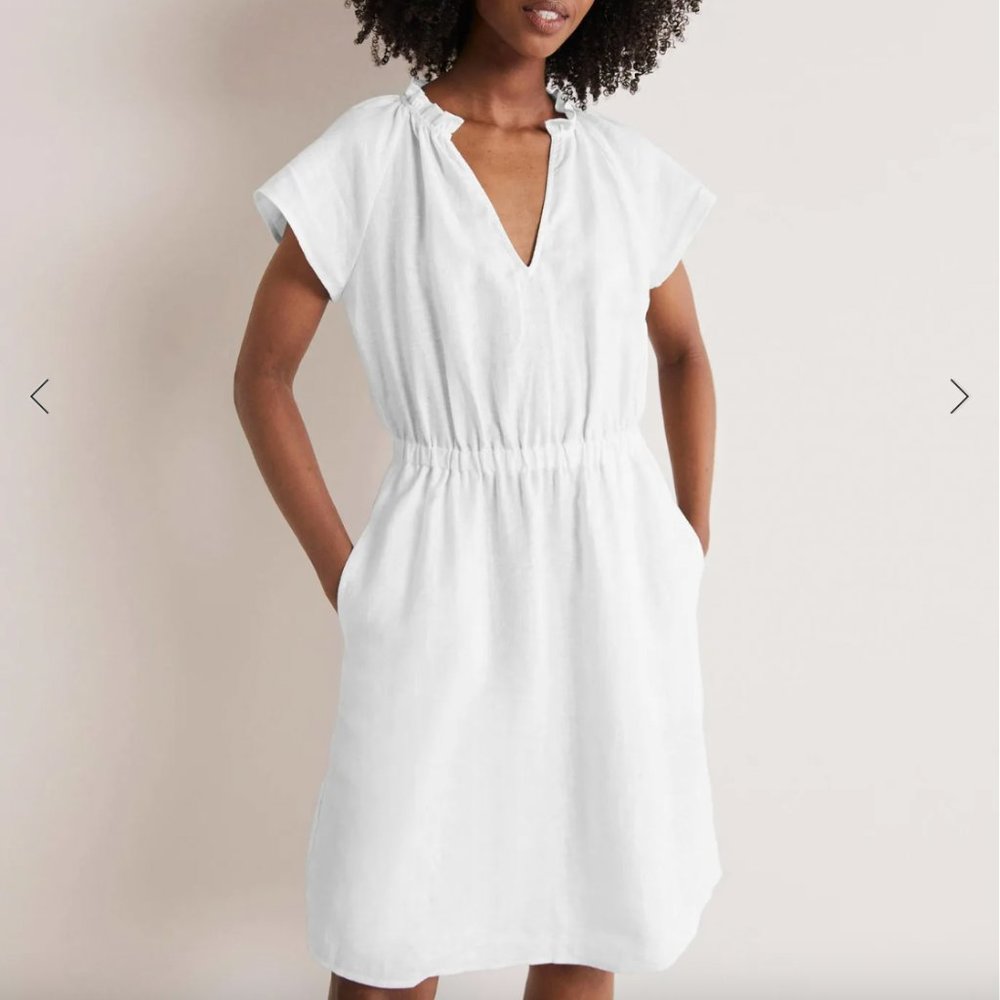 Boden NWT White Short Sleeve Linen Dress 8R